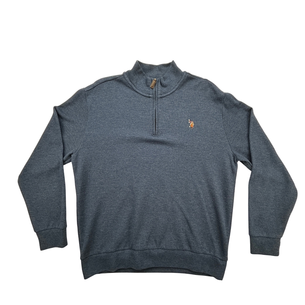 U.S. Polo Assn Pullover Mens Large 1/4 Zip Mock Neck Logo Sweater Blue